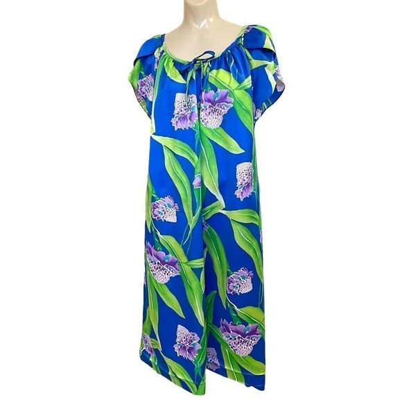 Hilo Hattie Dresses & Skirts - Vintage Hilo Hattie’s Hawaii Tulip Sleeve Poly MuuMuu Dress 🌺Released Hem🌺